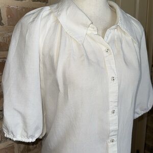Antonio Melani Linen Blend Button Up Blouse Pouf Short Sleeve Sz XL